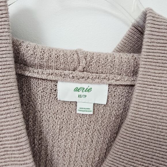 Aerie Sweater X-Small Womens Thermal Hooded Cozy Up Pullover Gray Waffle Stretch - Picture 8 of 12